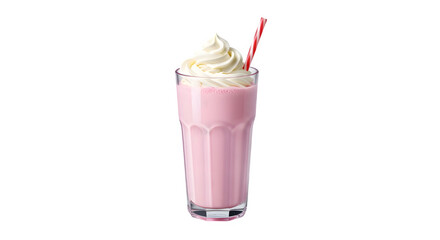 Delicious strawberry milkshake with whipped cream and a red straw
