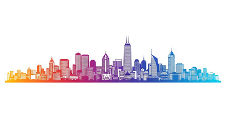 Colorful gradient skyline silhouette of modern city skyscrapers isolated,, isolated on white or transparent background, AI