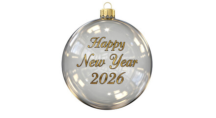 Happy new year 2026 silver ornament, a festive decoration