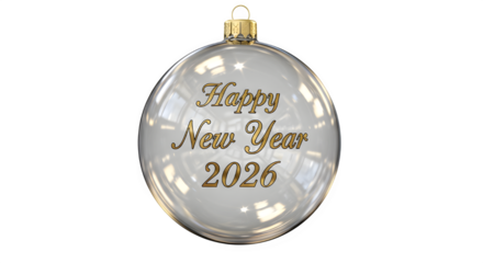 Happy new year 2026 silver ornament, a festive decoration
