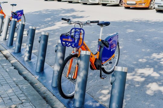 Barcelona, Spain- June 6, 2023. AMBici, Barcelona's metropolitan bike-sharing service, Spain