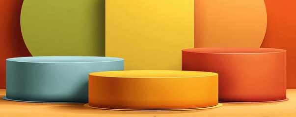 Colorful geometric podiums in a vibrant minimalistic abstract setting