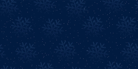 Festive snowflake pattern. Falling snowflakes on a blue background. Seamless vector background for wrapping paper and wallpaper.