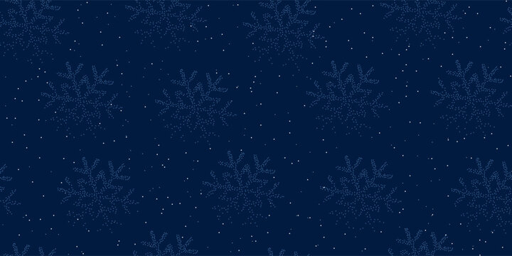 Festive snowflake pattern. Falling snowflakes on a blue background. Seamless vector background for wrapping paper and wallpaper. - Powered by Adobe