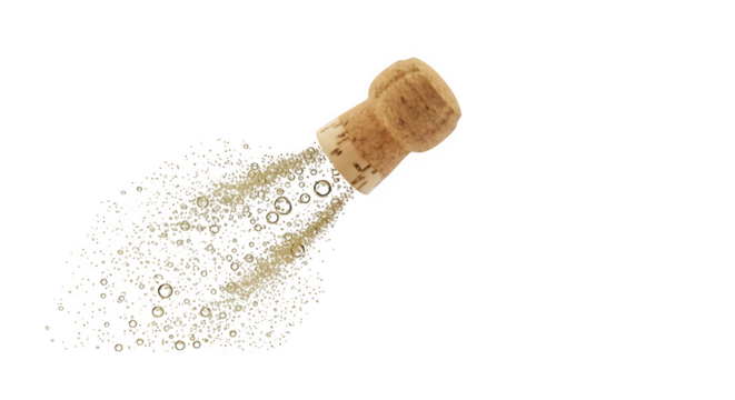 Champagne cork flying with bubbles, celebration and party concept