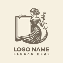 Elegant Woman with Frame Logo Vector Vintage Feminine Design