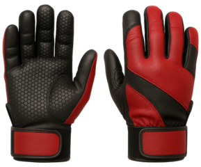 Red Black Batting Gloves with Grip Pads for Enhanced Performance