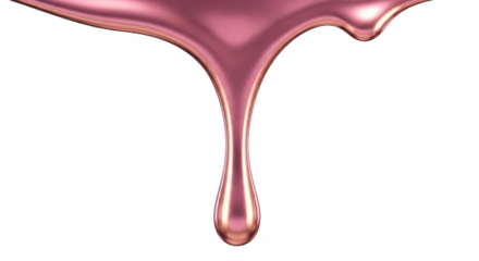 Rose gold metallic paint dripping glossy liquid abstract creative background. fluid pink gold syrup splash drop on transparent. isolated on transparent background