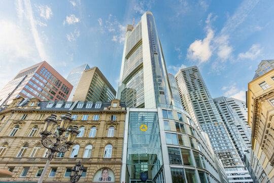 Frankfurt, Germany - October 21, 2025: Frankfurt's Commerzbank Tower And Modern Architecture From A Low Point
