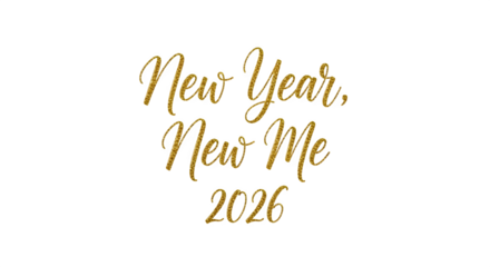Golden glittering text new year new me 2026 isolated on transparent background