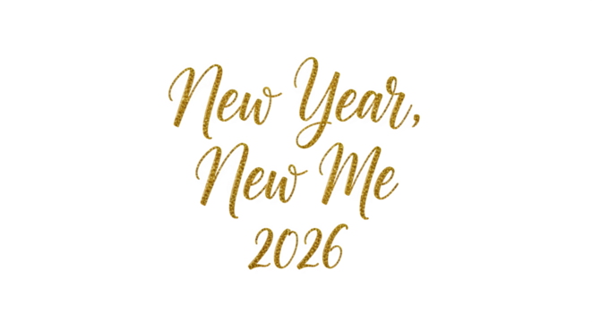 Golden glittering text new year new me 2026 isolated on transparent background
