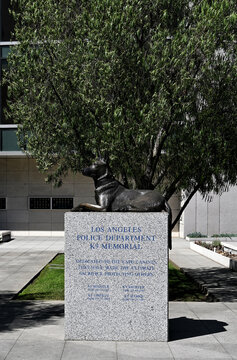 LOS ANGELES, CALIFORNIA - 01 Oct 2025: The K-9 Memorial at the the Los Angeles Police Department (LAPD) Headquarters.