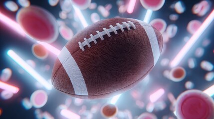 Futuristic Football with Tokens and Chips in Zero Gravity Neon Scene