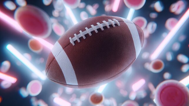 Futuristic Football with Tokens and Chips in Zero Gravity Neon Scene
