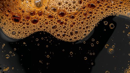 Dark Fluid Surface With Bubbles And Reflections, Textured Contrast, Macro View.