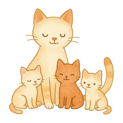 Obraz premium PNG Cute cartoon cat family illustration.