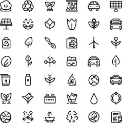 Eco and Sustainability Line Art Icons Set — Minimal Black Outline Vector Collection
