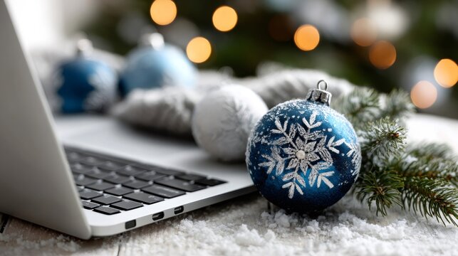 Christmas shopping online using laptop during holiday season - Powered by Adobe
