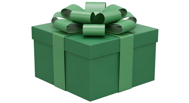 Single green gift box with a green ribbon and bow