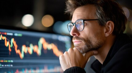 Man analyzing stock market charts on computer screen