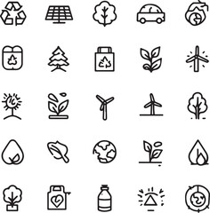 Eco and Sustainability Line Art Icons Set — Minimal Black Outline Vector Collection