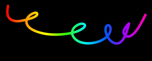 Rainbow colored swirling line on black background