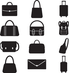 set of silhouette vector black bags on isolated background