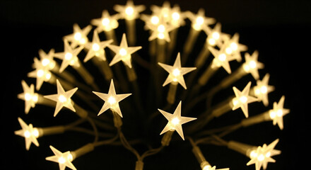 A charming and festive array of twinkling star-shaped lights, creating a bright, magical atmosphere with a delicate, airy glow that softly illuminates the dark