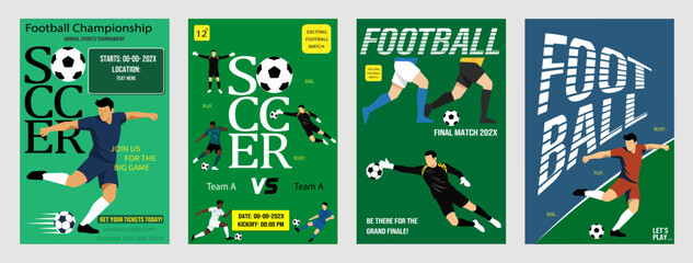 Football Soccer Tournament Poster Set | Modern Sports Championship Design Templates, Perfect for promoting sports events, championship matches, tournaments, and school or college football competitions
