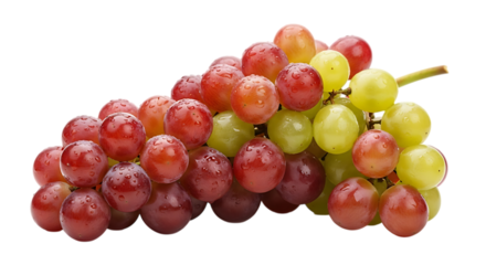 Bunch of red and green grapes, water droplets bunch of grapes, isolated on white or transparent background, AI