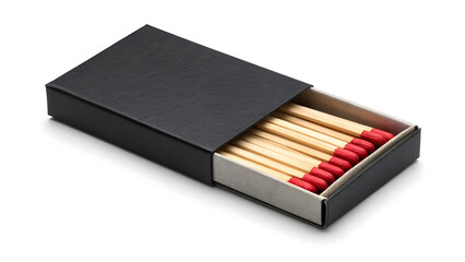 Elegant matchbox with vibrant red tips ready to ignite inspiration and cozy moments, perfect for camping trips or rustic decor projects