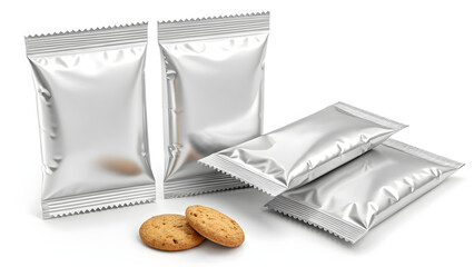 Delicious cookies with sleek silver packaging ready for your branding and advertising needs for snacks, treats, and convenient on-the-go indulgence
