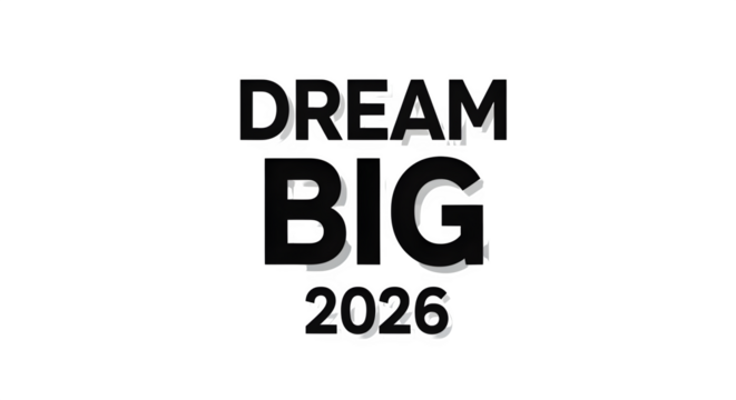 Dream big motivational quote in white stylized font with a subtle glow isolated on transparent background