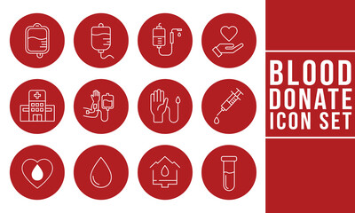 Blood donation medical healthcare outline icon set for charity
