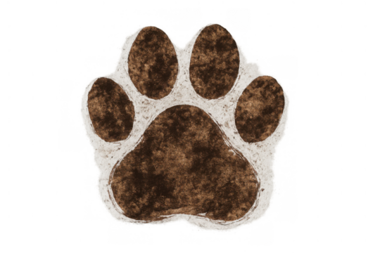 Dog paw print illustration showing a brown animal footprint sign and pet icon on transparent background - Powered by Adobe