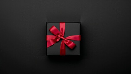 Scarlet Ribbon on Noir Gift, Abstract Dark Hue, Soft Lighting and Contrasting Texture.