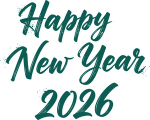 Naklejka premium Elegant green calligraphy text wishing happy new year 2026 with festive sparkle and white background