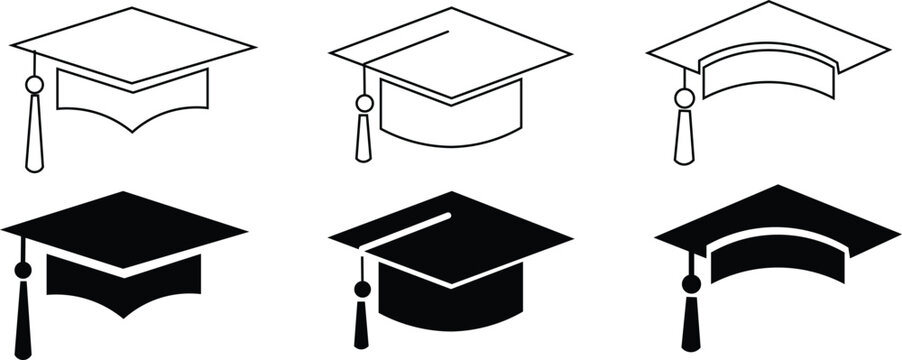 graduation cap mortarboard icon set with outline and solid versions academic achievement education symbol collection