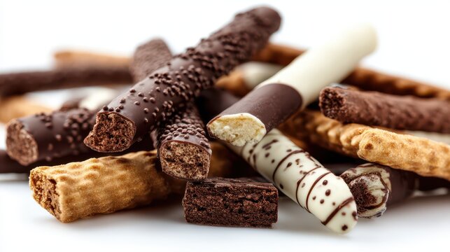 Intimate Display of Cracked Pepero Sticks: A Variety of Chocolate-Covered Biscuit Treasures for Love
