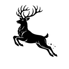Elaborate Minimalist Black and White Leaping Deer Silhouette