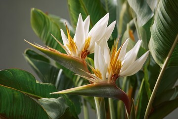 Detailed View of the Majestic Strelitzia Nicolai - The Giant White Bird of Paradise Flower in Lush Tropical Surroundings