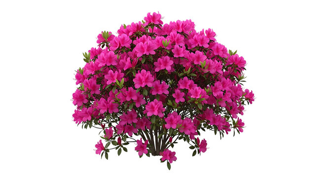 Vibrant pink azalea bush, lush green leaves and delicate petals, isolated on white or transparent background, AI