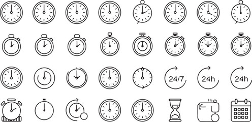 clock vector icons time and scheduling set 32 outline glyphs