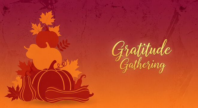 Vector image of pumpkins and leaves in orange and red, symbolizing autumn harvest, abundance, and a seasonal gathering, perfect for fall concepts