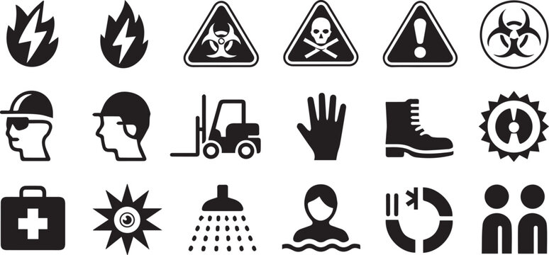 safety icons industrial hazard and personal protection pictogram pack