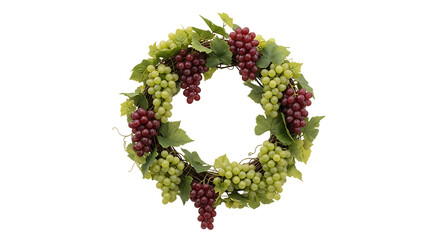 Round Wreath of Green and Red Grapes, Leaves grape wreath fruit wreath, isolated on white or transparent background, AI