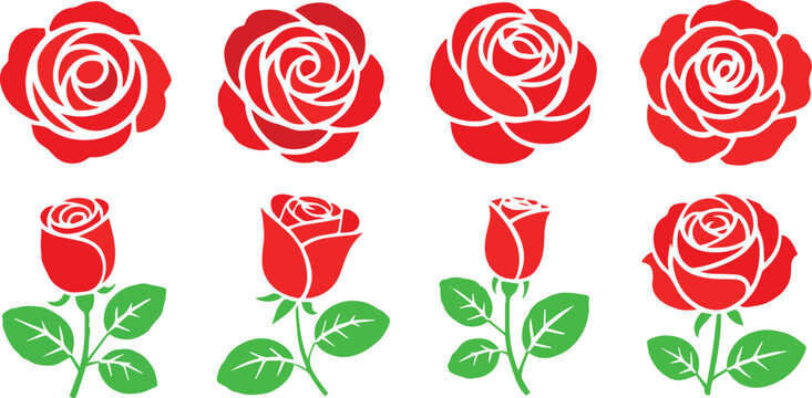 red rose silhouette icons set for pattern and design use