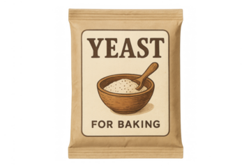 Baking yeast powder in vintage craft paper package