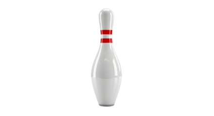 A single white bowling pin with red stripes
