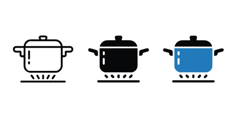 cooking pot icon set stove burner lid handles vector illustration for ui